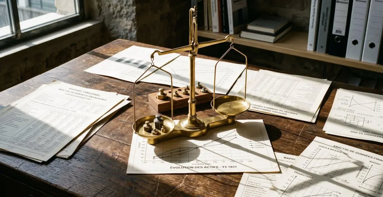 Balance et documents financiers illustrant l'équilibre des choix d'investissement.